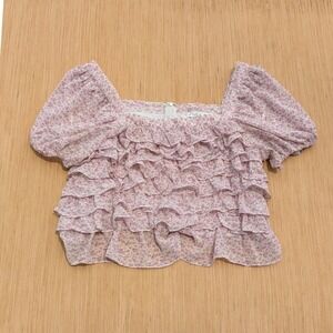 SHE+SKY Crop Top Floral Ruffle Square Neck Puff‎ Sleeve Cottage Women's Medium